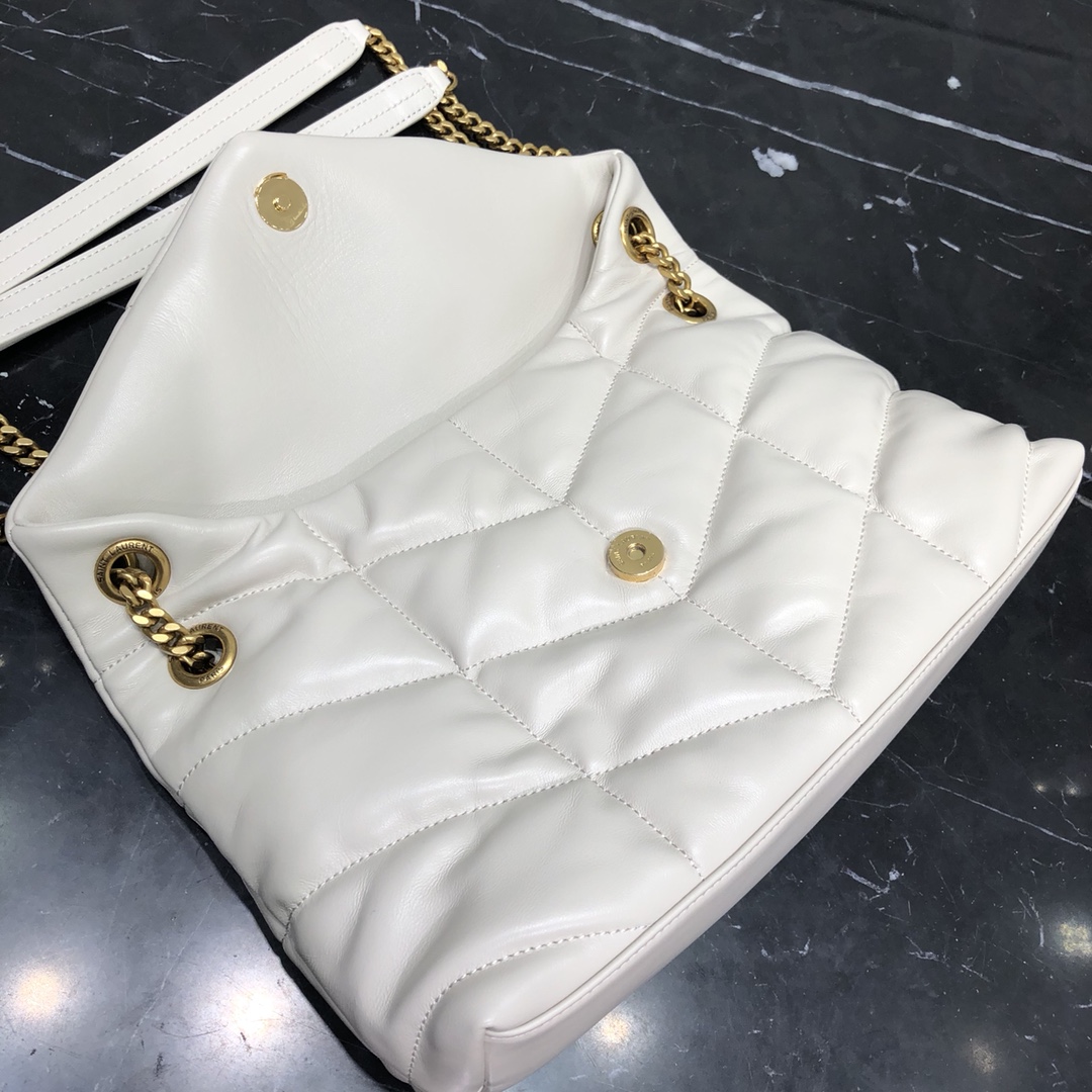 Saint Laurent Loulou Puffer Small Lambskin Shoulder Bag Handbag White 577476 Gold